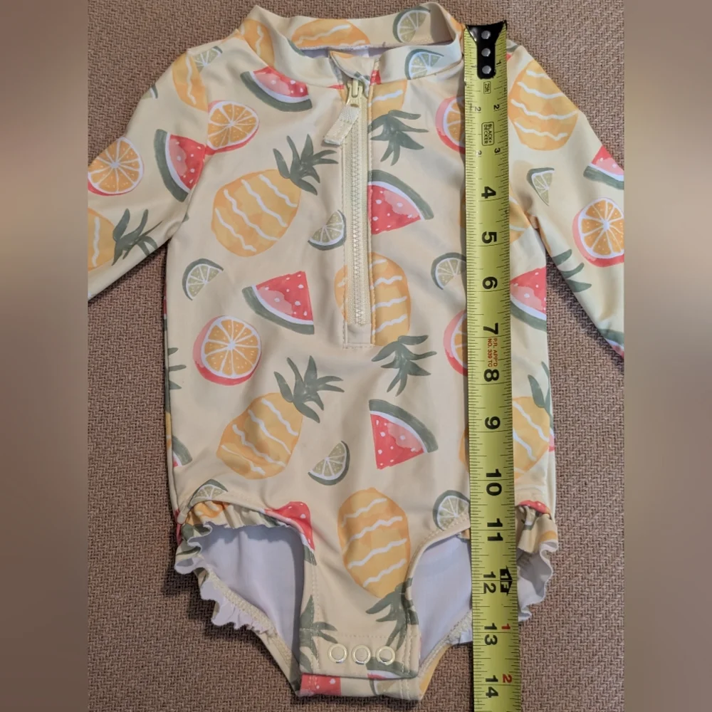 Carter's Baby Girls Yellow Fruit Patterned Long Sleeve One Piece Swimsuit